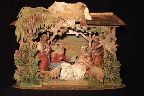 Handgeprägte Weihnachtskrippe aus Kartonage — Weiperter Fertigung, Sammlung Helmut Schmetz